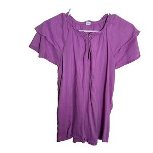 Old Navy Blouse Women's Medium Purple V-Neck Ruffle Short Sleeve Boho Top